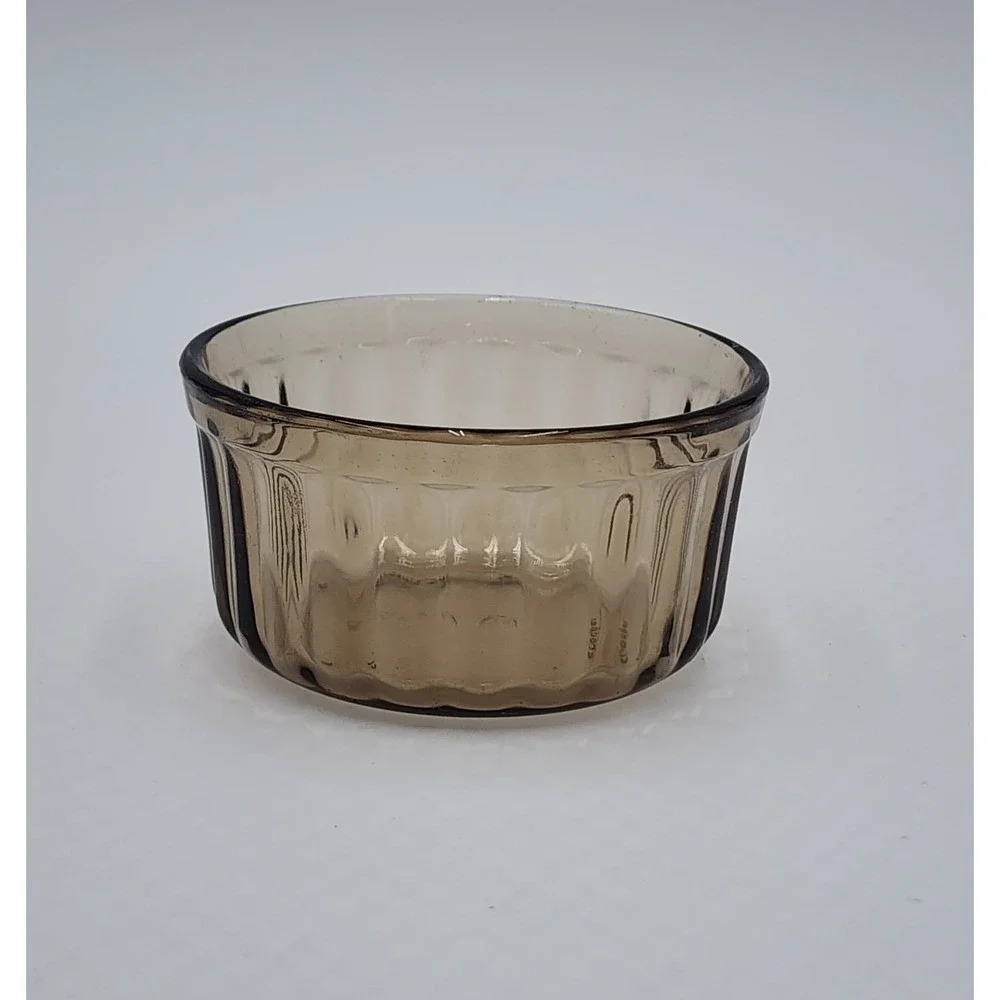 Vintage Arcopal France Ramekin Brown Ribbed Glass Creme Brulee Prep Bowl 3.25